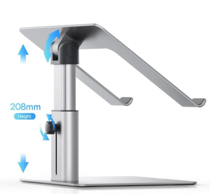 Suporte em Alumínio para Portáteis e Tablets - Ajustável, Dobrável e Antiderrapante Suporte em Alumínio para Portáteis e Tablets - Ajustável, Dobrável e Antiderrapante